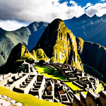 **Image:** A scenic view of Machu Picchu in Peru, highlighting its ancient Inca architecture and mountainous backdrop, with a lone traveler admiring the landscape.